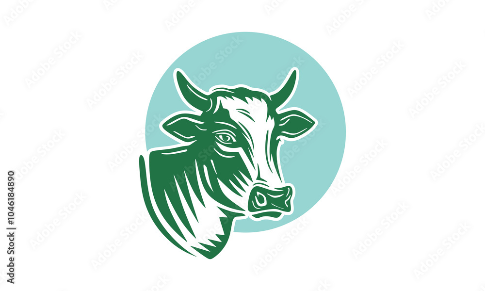 Fototapeta premium horned cattle head logo, silhouette of green cow face vector illustrations