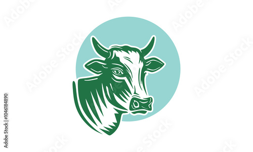 horned cattle head logo, silhouette of green cow face vector illustrations