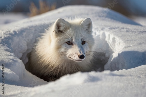 a beauty white artic fox sneaking out of the snow