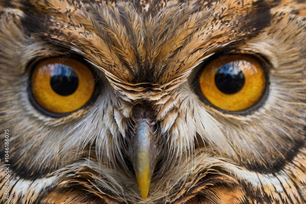 a close up of owl's face with bright yellow eyes a close up of owl's face with bright yellow eyes