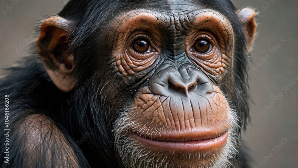a close up of a chimpanzee's smiling face a close up of a chimpanzee's smiling face