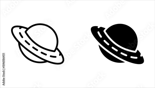 Set of Spaceship UFO icon collection on white background