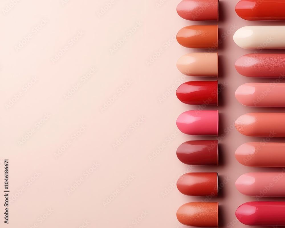 A minimalist makeup line featuring natural lipsticks in subtle, earthy tones for a clean, effortless look