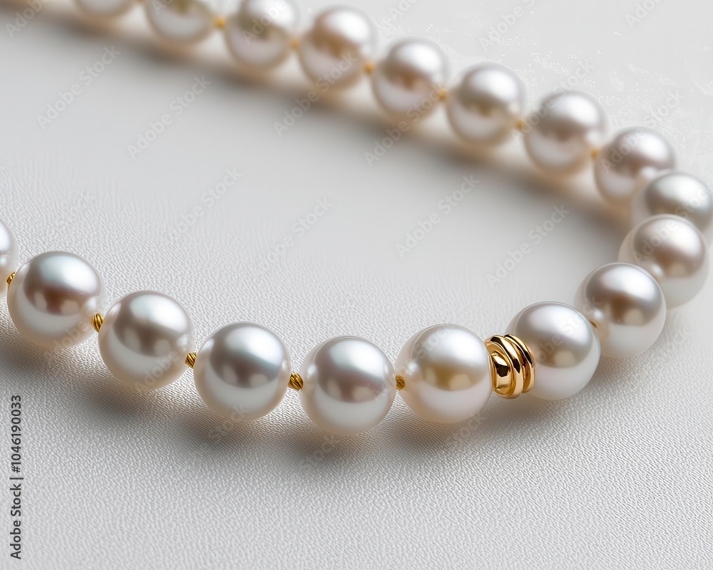 Fototapeta premium A timeless pearl necklace with alternating pearls and gold beads, offering a fresh take on classic elegance