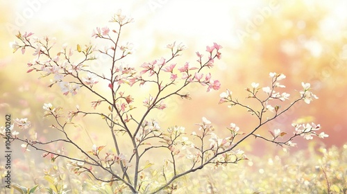 Delicate Pink and White Blossoms in a Sunny Spring Meadow