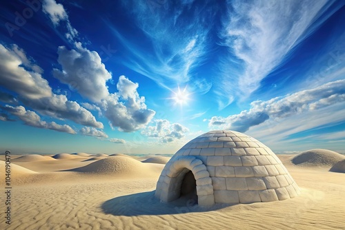 **Arctic Oasis: 3D Rendered Igloo in the Desert**