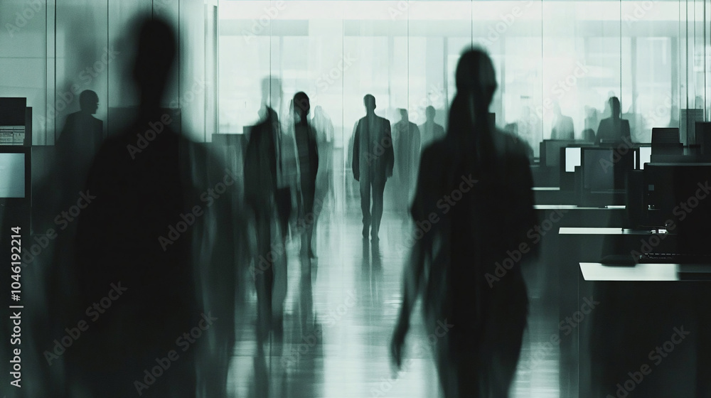 Abstract blur image of Business people walking at modern hallway with bokeh for background usage Abstract blur image of Business people walking at modern hallway with bokeh for background usage