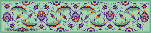 Vector illustration of traditional turkish tezhip floral ornament with nice green dominant color, suitable for frame, calligraphy, invitation, islamic decoration