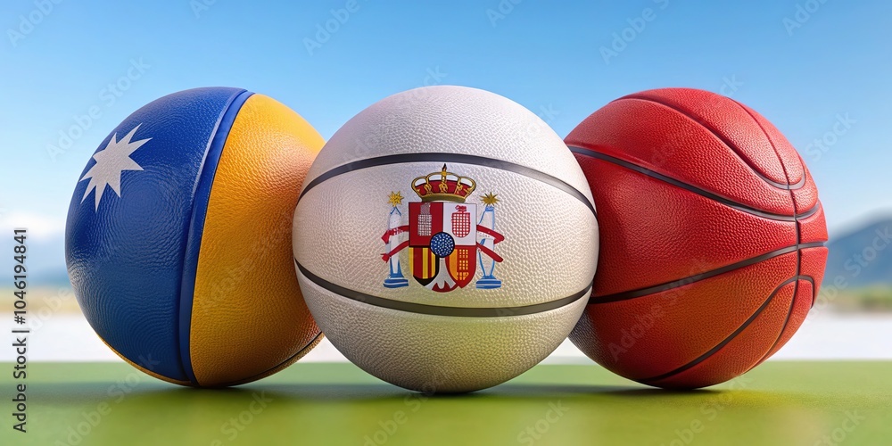 Flags on basketballs represent the heated rivalry between Slovenia and Spain in the world of basketball. Flags on basketballs represent the heated rivalry between Slovenia and Spain in the world of basketball.