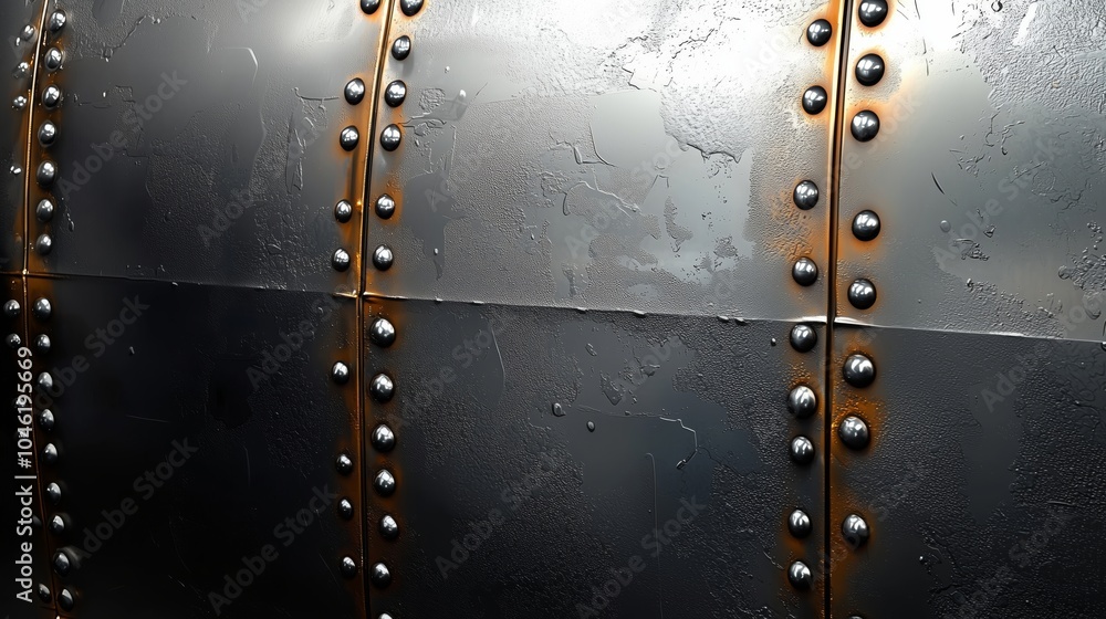 Obraz premium A Close Up of a Weathered Metal Barrel with Rivets and Rust Patterns