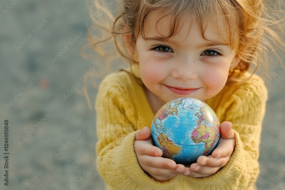 A child holding a miniature Earth globe, representing the future generations who will inherit the planet A child holding a miniature Earth globe, representing the future generations who will inherit the planet