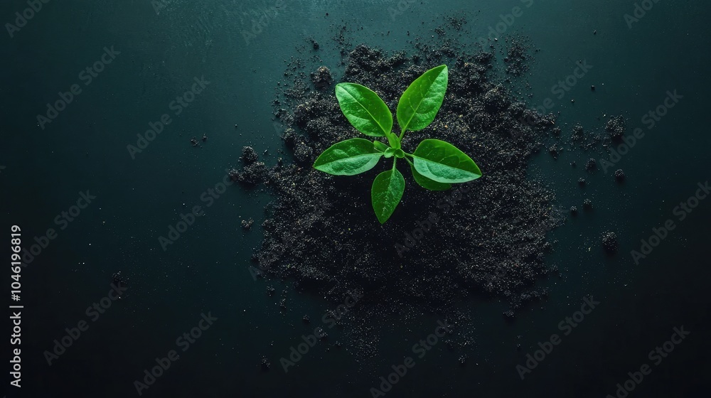 Naklejka premium Fresh Green Plant Growing in Dark Soil