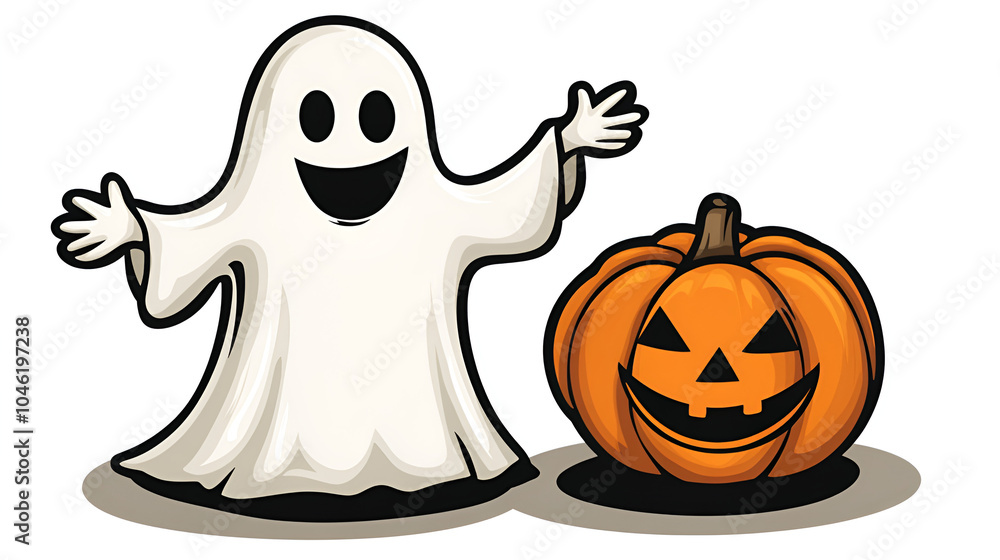Happy Halloween Ghost and Pumpkin Illustration Happy Halloween Ghost and Pumpkin Illustration