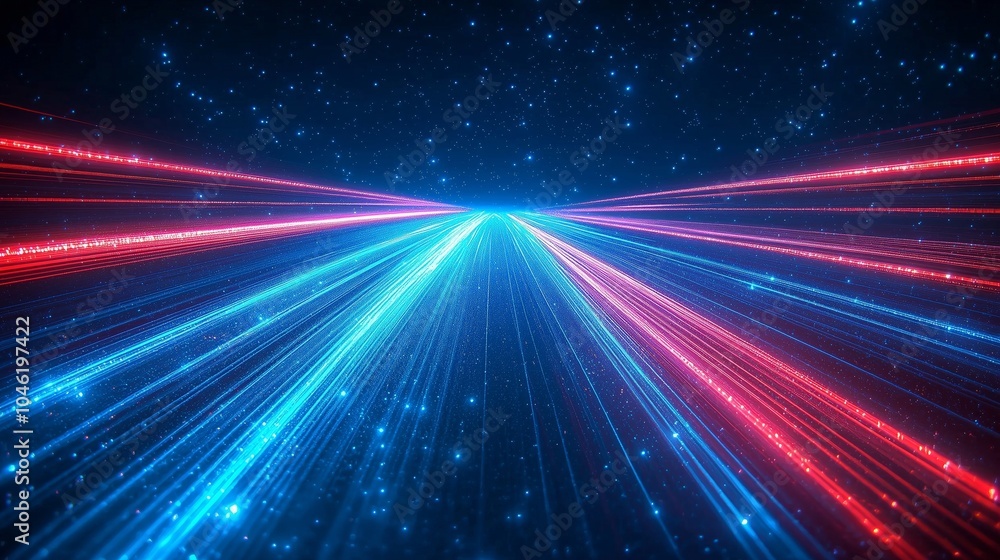 Obraz premium Vibrant Laser Light Rays in a Cosmic Starry Background