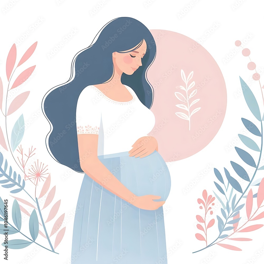 A flat, isolated illustration of a pregnant woman with leaves in the background. Ideal for maternity, wellness, and nature-themed projects. Clean and modern, perfect for digital use. A flat, isolated illustration of a pregnant woman with leaves in the background. Ideal for maternity, wellness, and nature-themed projects. Clean and modern, perfect for digital use.
