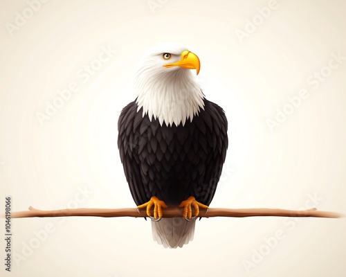 Bald eagle perched on a branch, white isolate background. photo