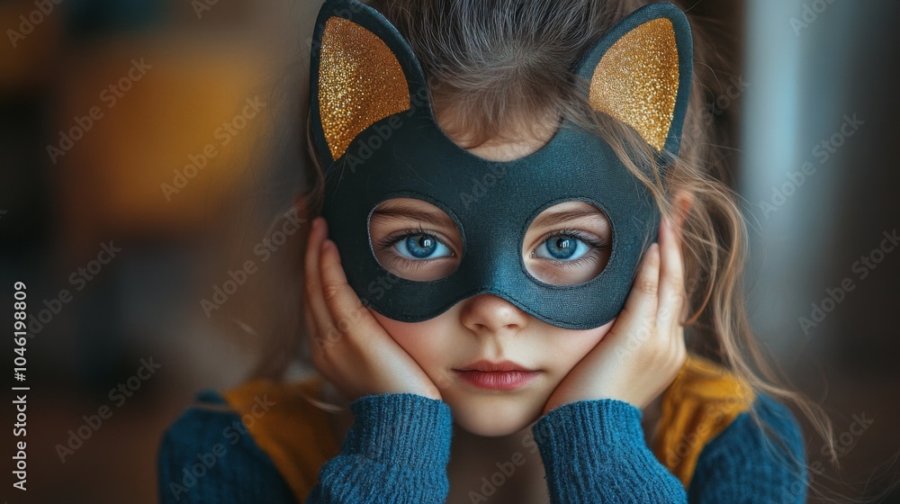 Child wearing animal mask