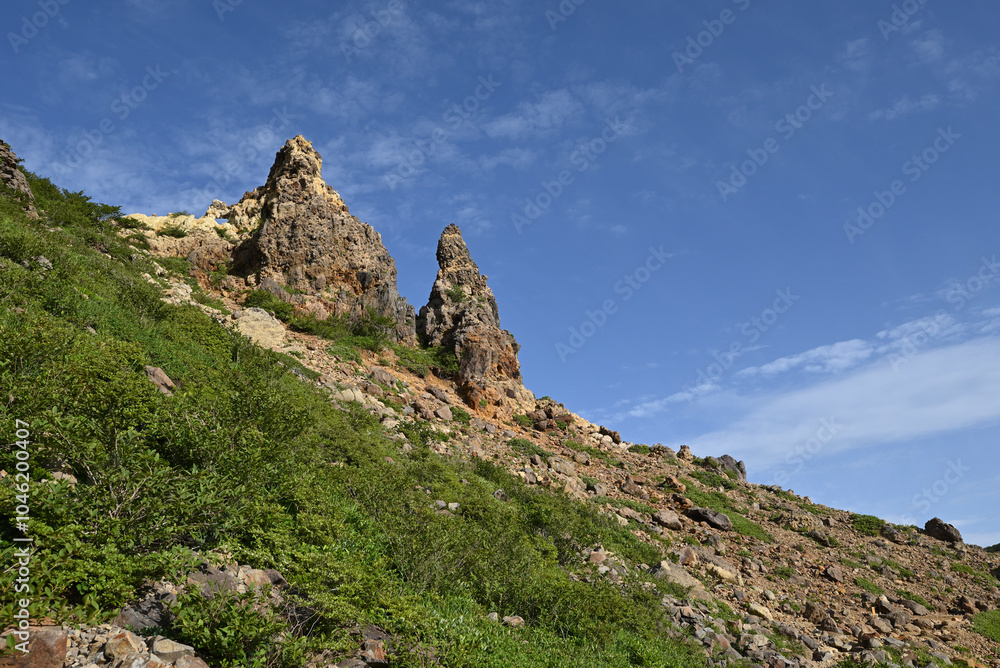 Climbing mountain ridge, Nasu, Tochigi, Japan Climbing mountain ridge, Nasu, Tochigi, Japan