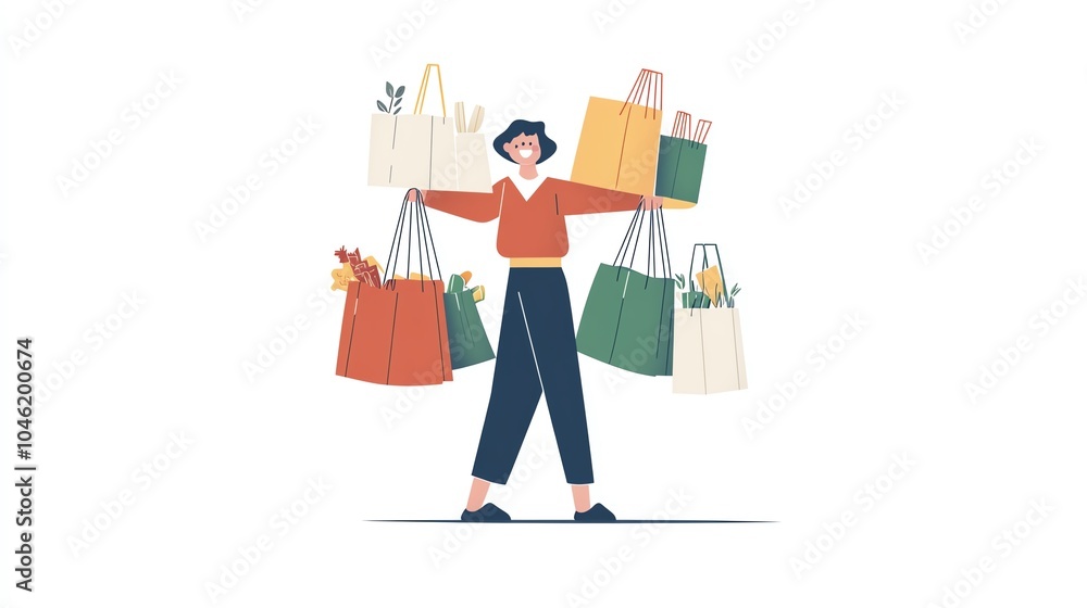 Cheerful shopper with multiple bags, isolated on white background. Cheerful shopper with multiple bags, isolated on white background.