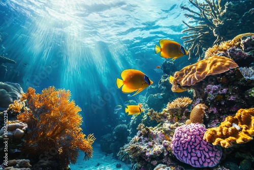 Colorful Underwater Scene with Coral Reefs and Fish