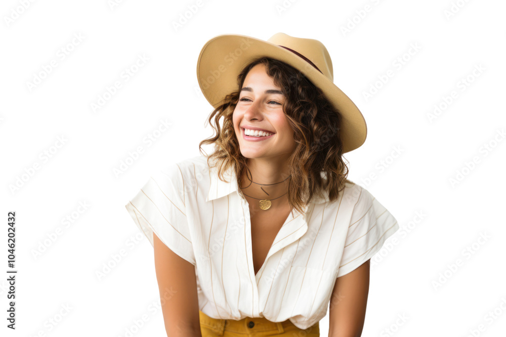 Casual portrait of a woman in a summer outfit looking over her shoulder with a playful expression against a clean white background. Casual portrait of a woman in a summer outfit looking over her shoulder with a playful expression against a clean white background.