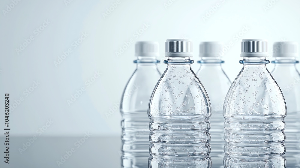 Plastic water bottles lined up on a white isolate background. Plastic water bottles lined up on a white isolate background.