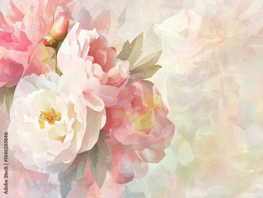 Elegant Floral Illustration of Peonies in Soft Tones Elegant Floral Illustration of Peonies in Soft Tones