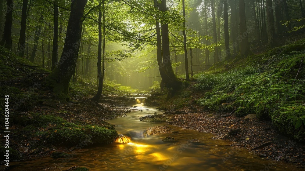 Fototapeta premium Ethereal Forest Landscape with Glowing Stream