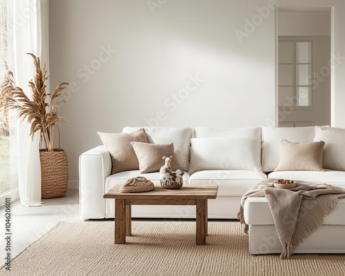 Luxurious cream sectional with cute animalshaped cushions, surrounded by soft, pastel decor in a bright living room, sofa, elegant and cozy photo