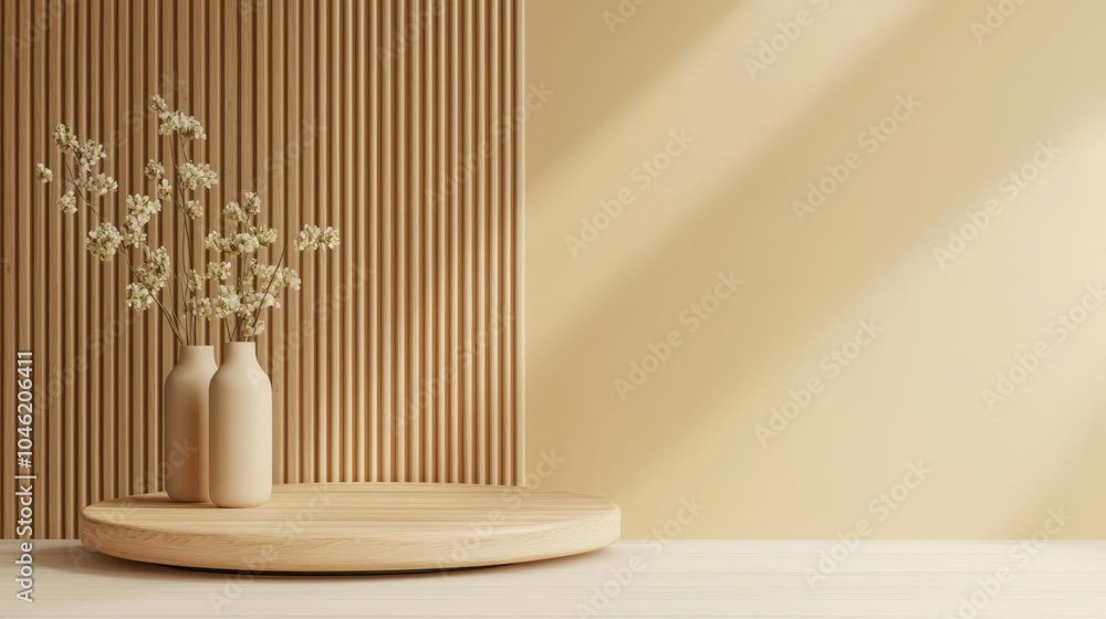 Modern wood pedestal or podium for product showcase 3D rendering Modern wood pedestal or podium for product showcase 3D rendering