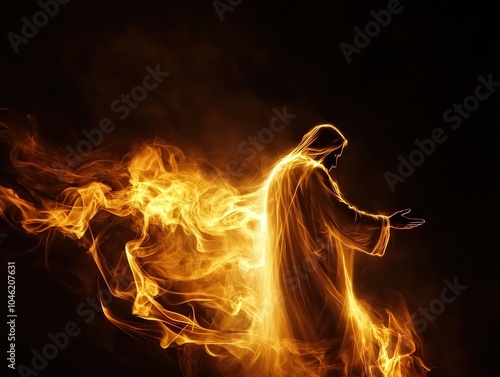 Illuminated Figure Embraced by Flames A Spiritual Representation in Art