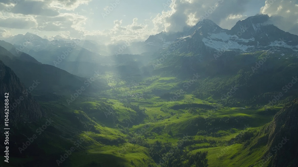 Obraz premium Serene Mountain Landscape with Lush Green Valley
