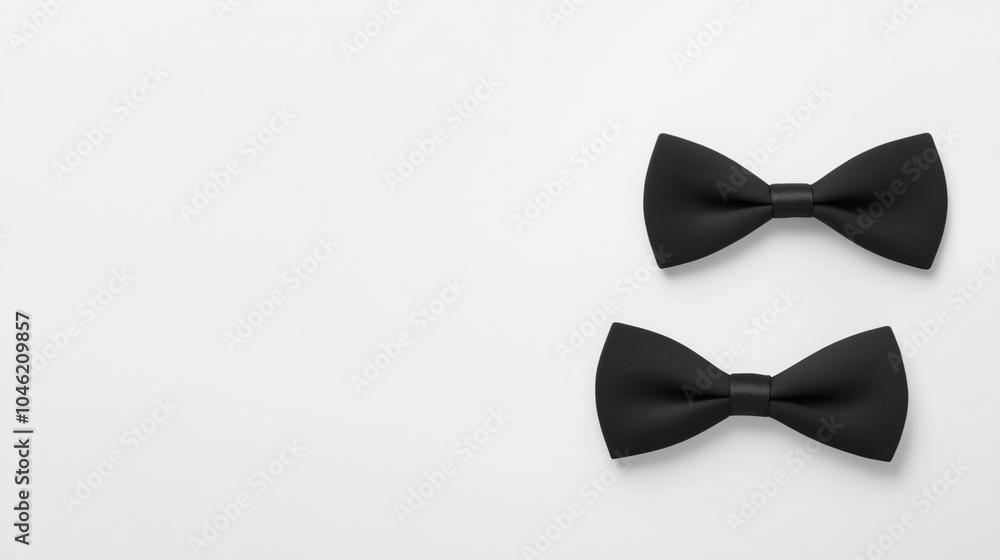 Movember concept,Two classic black bow ties are neatly placed on a clean white surface,ideal for formal events or costume styling,showcasing their timeless design,copy space Movember concept,Two classic black bow ties are neatly placed on a clean white surface,ideal for formal events or costume styling,showcasing their timeless design,copy space