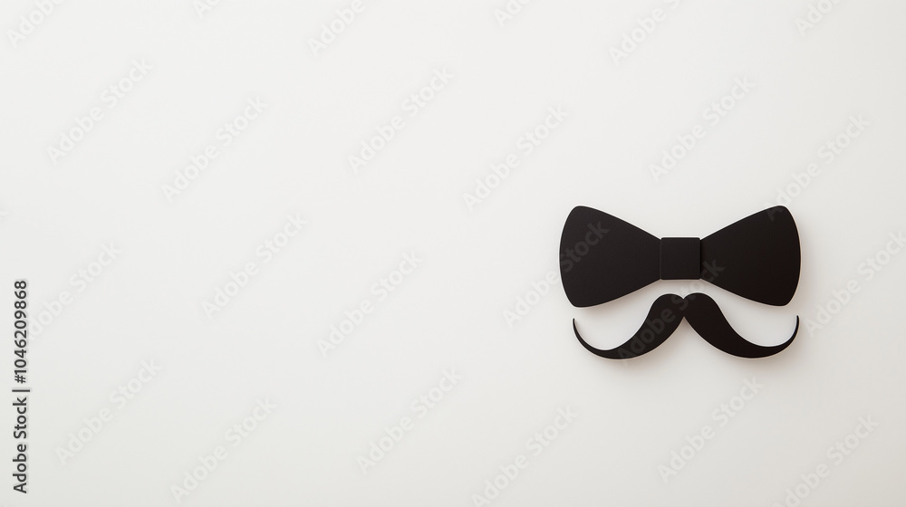 Movember concept,black bowtie sits above a thick mustache,both displayed against a plain white backdrop,creating a whimsical and artistic visual effect,copy space Movember concept,black bowtie sits above a thick mustache,both displayed against a plain white backdrop,creating a whimsical and artistic visual effect,copy space