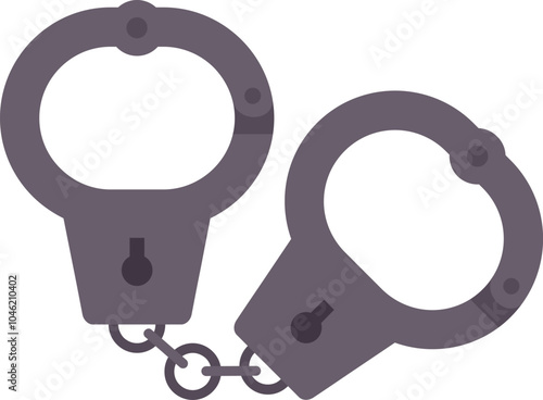 Pair of metal handcuffs lying closed and connected by a chain