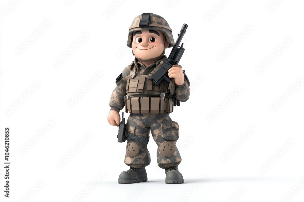 Cartoon Soldier Holding a Rifle in Military Uniform Cartoon Soldier Holding a Rifle in Military Uniform