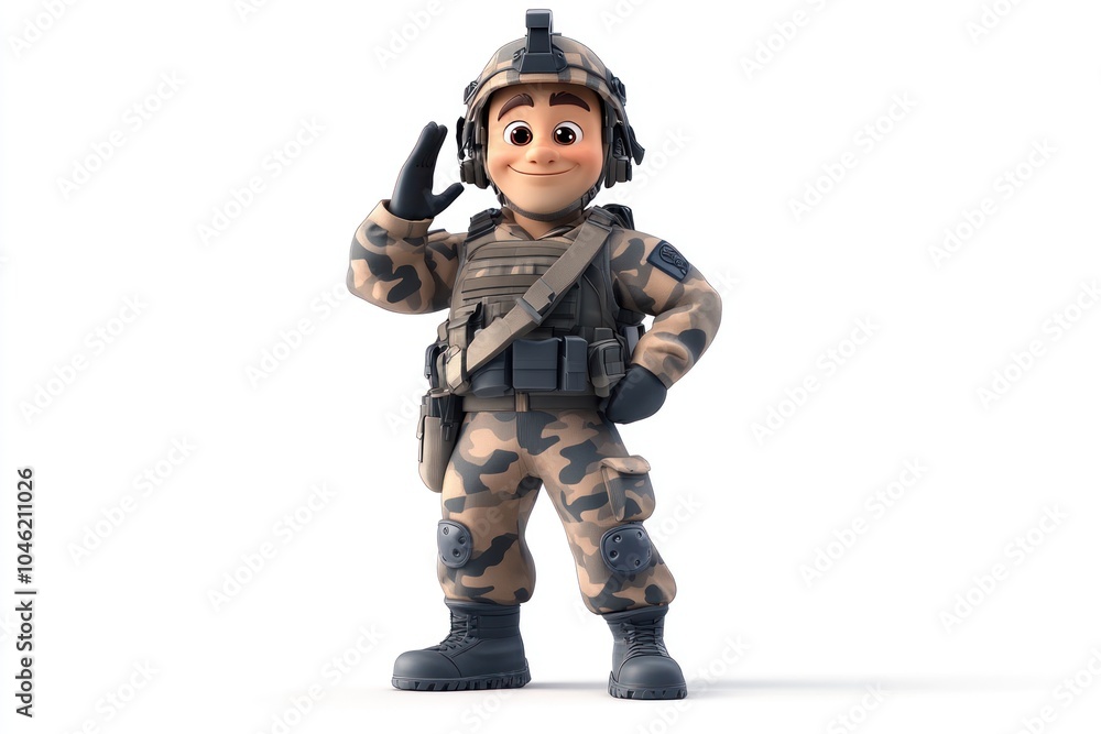Cartoon Soldier in Camouflage Uniform with a Friendly Expression Cartoon Soldier in Camouflage Uniform with a Friendly Expression