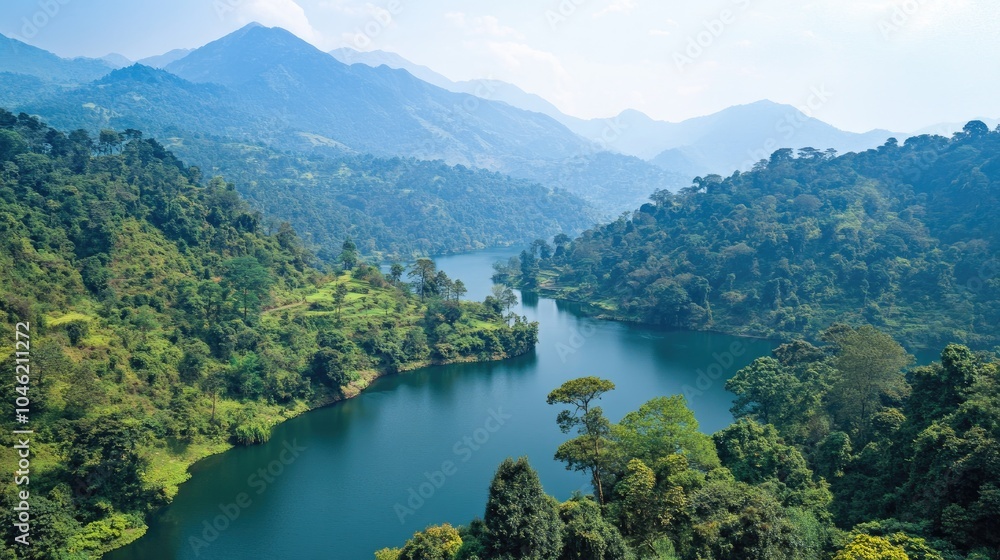 Serene Mountain Lake Surrounded by Lush Greenery Serene Mountain Lake Surrounded by Lush Greenery