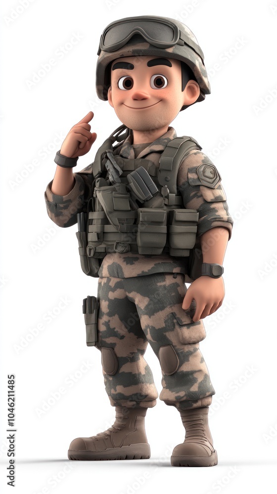 Cartoon Soldier Wearing Camouflage Uniform and Helmet Cartoon Soldier Wearing Camouflage Uniform and Helmet
