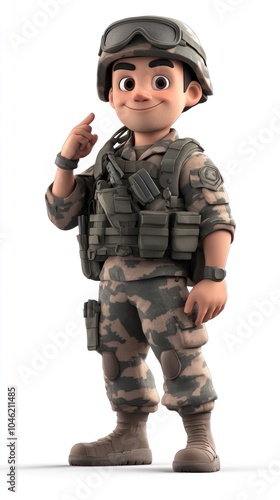 Cartoon Soldier Wearing Camouflage Uniform and Helmet