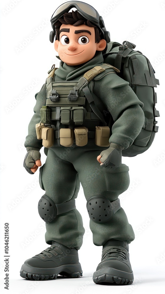 Cartoon Soldier in Full Gear with Backpack Cartoon Soldier in Full Gear with Backpack