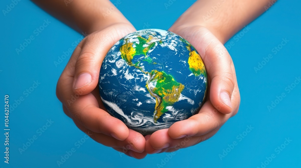 Hands holding a globe, symbolizing care for the Earth and environmental awareness. Hands holding a globe, symbolizing care for the Earth and environmental awareness.