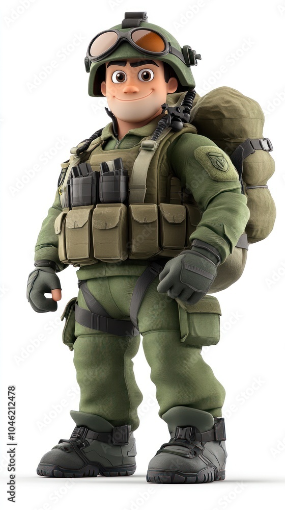 Cartoon Soldier in Military Gear with Backpack Cartoon Soldier in Military Gear with Backpack