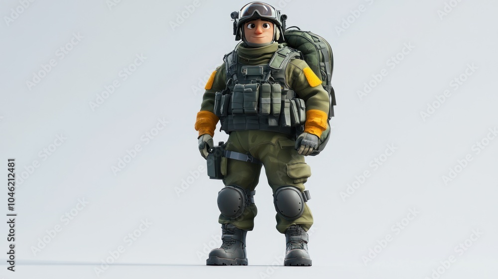 Cartoon Soldier in Full Military Gear with Backpack Cartoon Soldier in Full Military Gear with Backpack