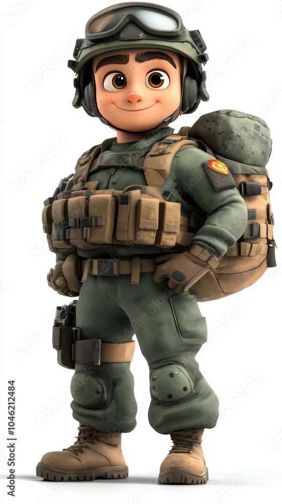 Cartoon Soldier with Gear and Backpack Cartoon Soldier with Gear and Backpack