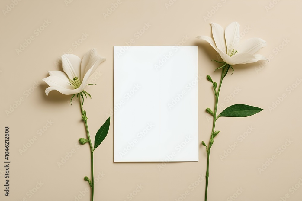 A light beige background with two minimalistic line-drawn flowers A light beige background with two minimalistic line-drawn flowers