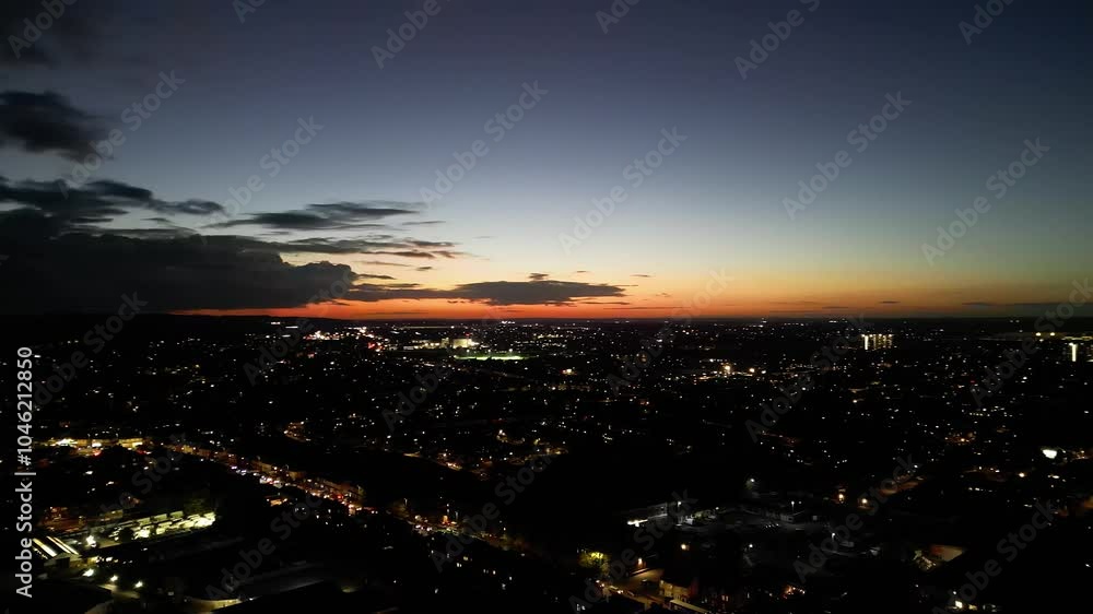 Aerial View of West Luton City at Night, England Great Britain Aerial View of West Luton City at Night, England Great Britain