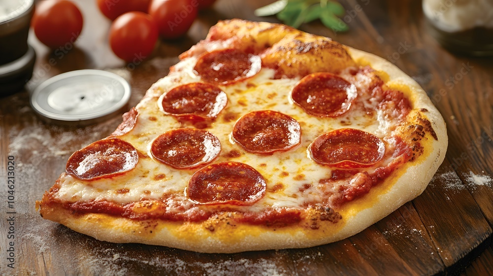 A slice of pepperoni pizza, with gooey cheese and a crispy crust.
A slice of pepperoni pizza, with gooey cheese and a crispy crust.