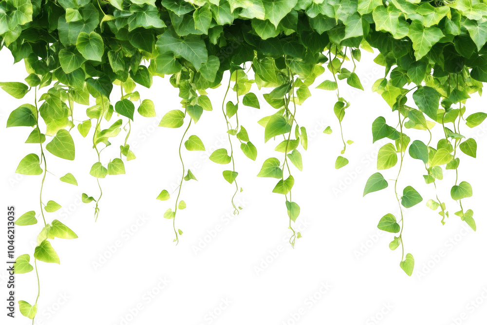 Green Vine with Heart-Shaped Leaves Against Black Background Green Vine with Heart-Shaped Leaves Against Black Background