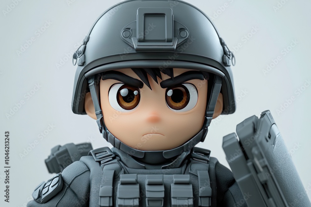 A Close-Up Portrait of a Cartoon Soldier Figure A Close-Up Portrait of a Cartoon Soldier Figure